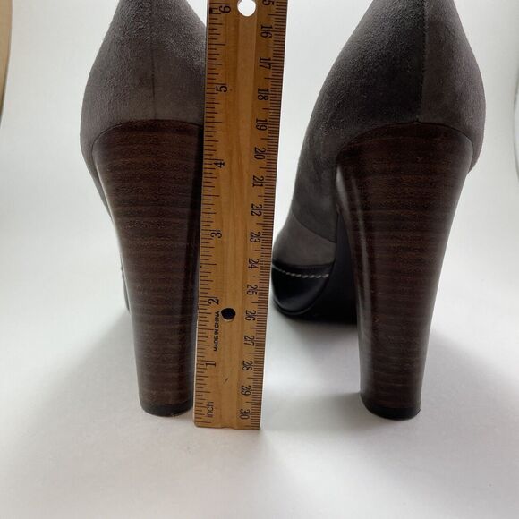 True Religion High Heel Platforms Women’s 8.5 Gray Suede Brown Leather 4.5" Heel - Picture 12 of 16